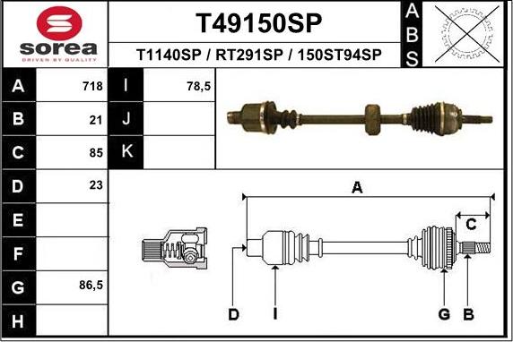 EAI T49150SP - Piedziņas vārpsta autospares.lv