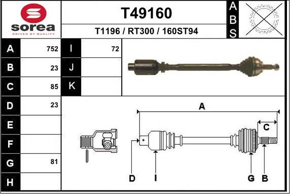 EAI T49160 - Piedziņas vārpsta autospares.lv