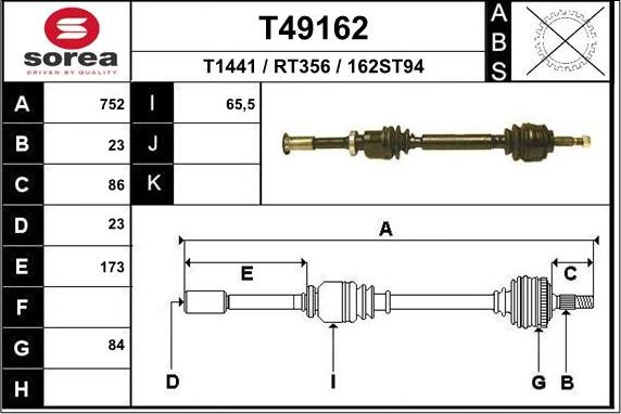 EAI T49162 - Piedziņas vārpsta autospares.lv