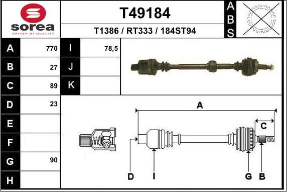 EAI T49184 - Piedziņas vārpsta www.autospares.lv