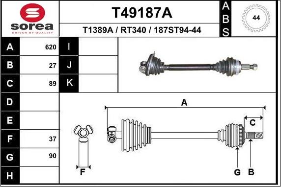 EAI T49187A - Piedziņas vārpsta autospares.lv