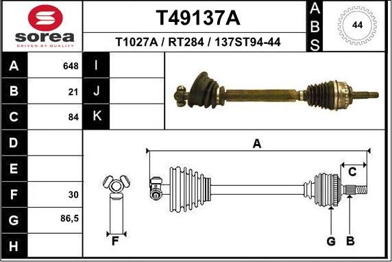 EAI T49137A - Piedziņas vārpsta autospares.lv