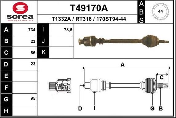 EAI T49170A - Piedziņas vārpsta autospares.lv