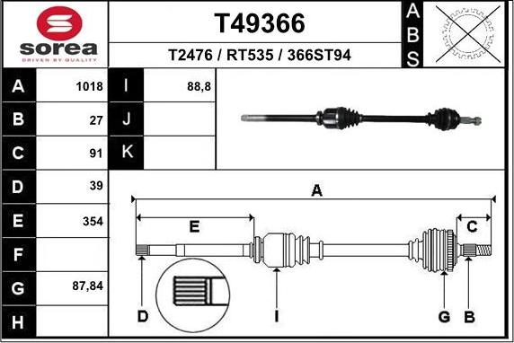 EAI T49366 - Piedziņas vārpsta autospares.lv