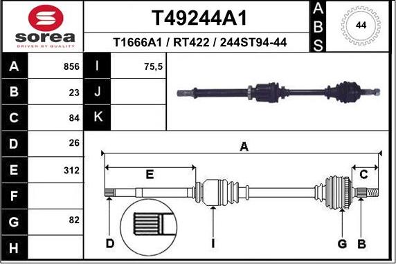 EAI T49244A1 - Piedziņas vārpsta www.autospares.lv