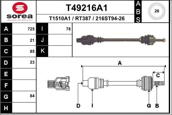 EAI T49216A1 - Piedziņas vārpsta autospares.lv