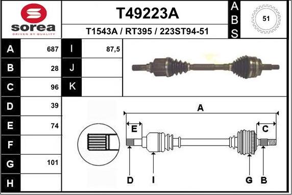 EAI T49223A - Piedziņas vārpsta www.autospares.lv