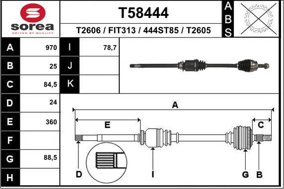 EAI T58444 - Приводной вал www.autospares.lv