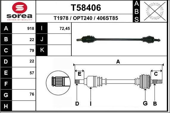 EAI T58406 - Piedziņas vārpsta autospares.lv