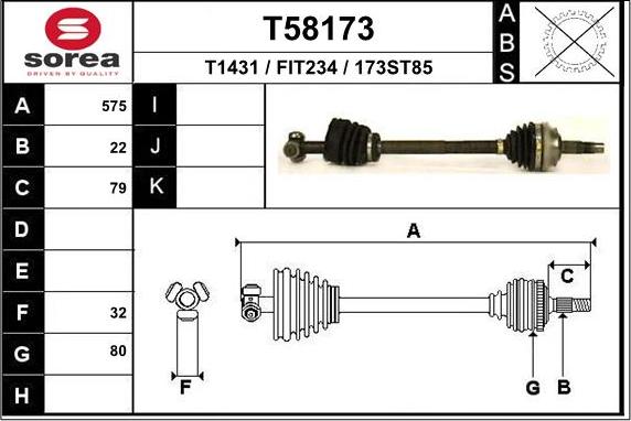 EAI T58173 - Piedziņas vārpsta www.autospares.lv