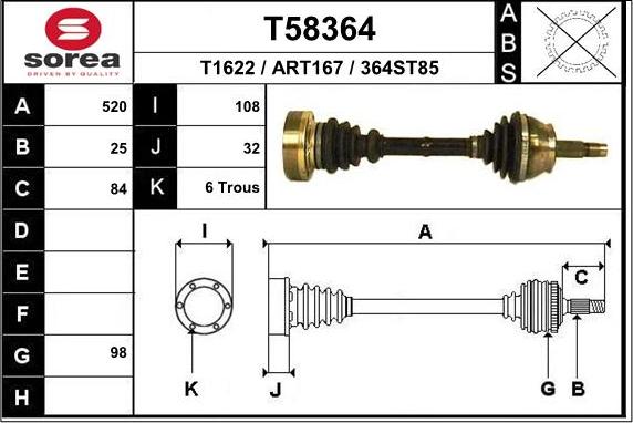 EAI T58364 - Piedziņas vārpsta www.autospares.lv