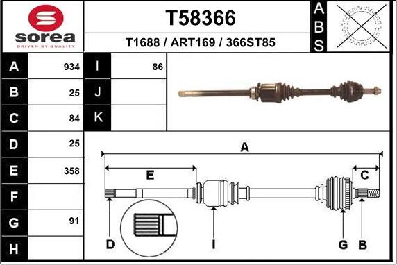 EAI T58366 - Piedziņas vārpsta www.autospares.lv