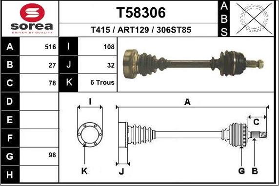 EAI T58306 - Piedziņas vārpsta www.autospares.lv