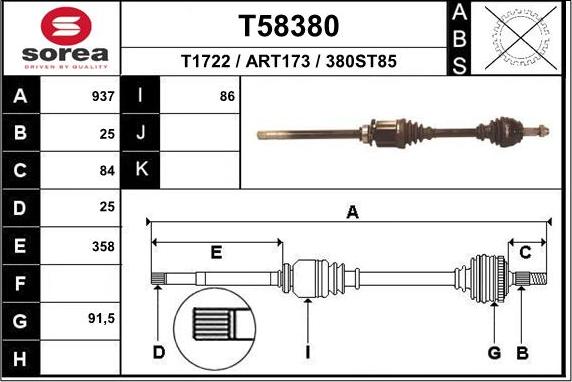 EAI T58380 - Piedziņas vārpsta www.autospares.lv