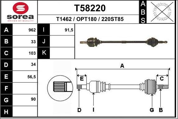 EAI T58220 - Piedziņas vārpsta www.autospares.lv