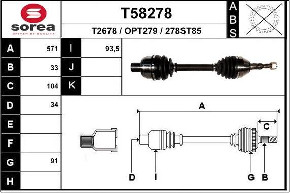 EAI T58278 - Piedziņas vārpsta www.autospares.lv