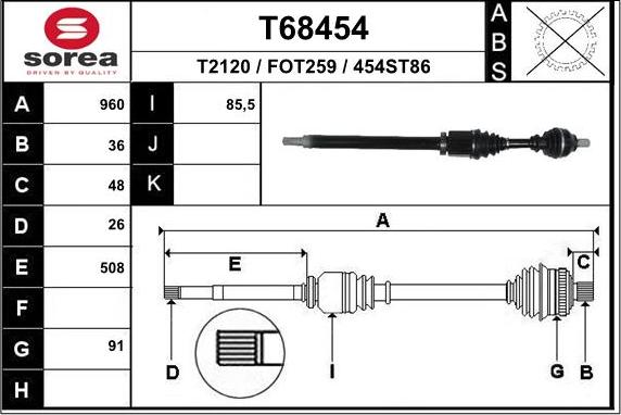 EAI T68454 - Piedziņas vārpsta www.autospares.lv