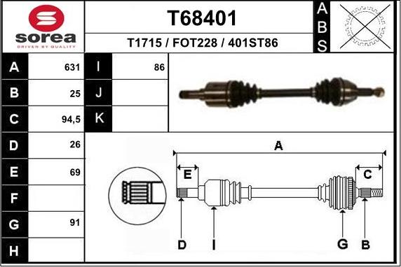 EAI T68401 - Piedziņas vārpsta www.autospares.lv