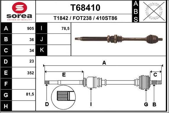 EAI T68410 - Piedziņas vārpsta www.autospares.lv