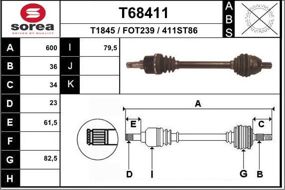 EAI T68411 - Piedziņas vārpsta www.autospares.lv