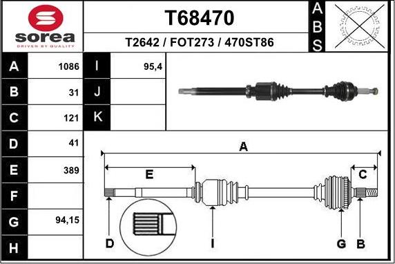 EAI T68470 - Piedziņas vārpsta www.autospares.lv