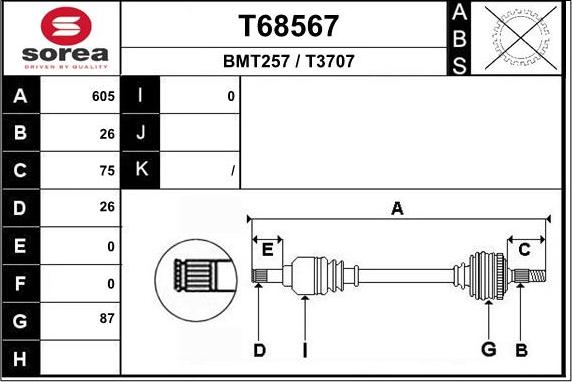 EAI T68567 - Piedziņas vārpsta www.autospares.lv