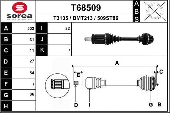 EAI T68509 - Piedziņas vārpsta autospares.lv