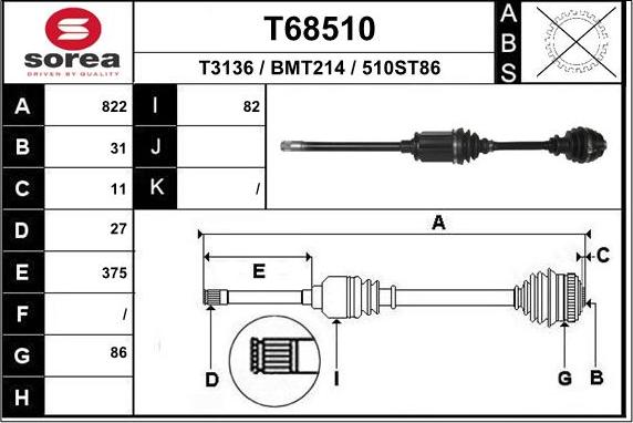 EAI T68510 - Piedziņas vārpsta www.autospares.lv