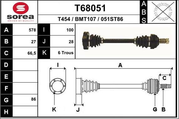 EAI T68051 - Drive Shaft www.autospares.lv