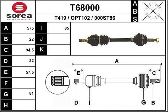 EAI T68000 - Piedziņas vārpsta autospares.lv