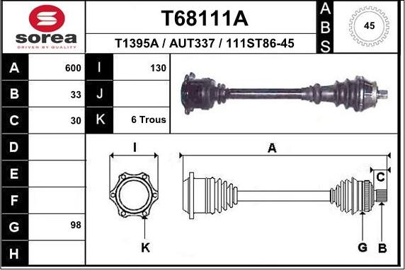 EAI T68111A - Drive Shaft www.autospares.lv