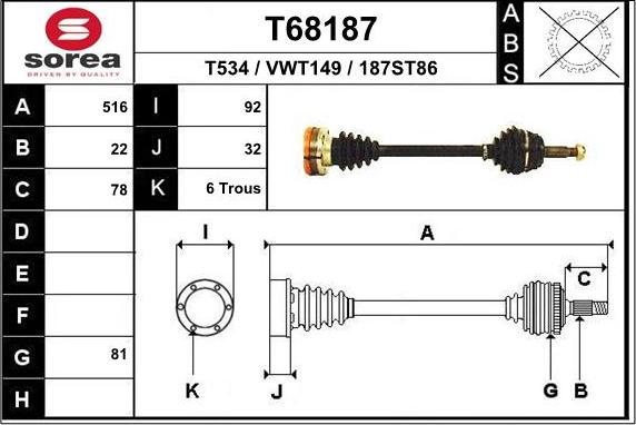 EAI T68187 - Piedziņas vārpsta autospares.lv