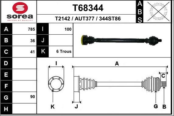 EAI T68344 - Piedziņas vārpsta autospares.lv