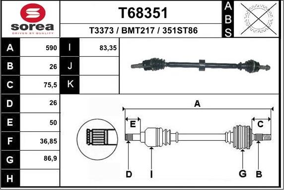 EAI T68351 - Piedziņas vārpsta www.autospares.lv