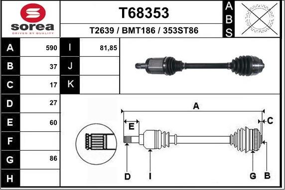 EAI T68353 - Piedziņas vārpsta autospares.lv