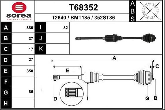 EAI T68352 - Piedziņas vārpsta autospares.lv