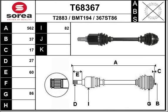 EAI T68367 - Piedziņas vārpsta autospares.lv