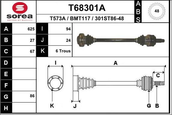 EAI T68301A - Piedziņas vārpsta autospares.lv