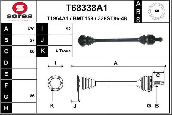 EAI T68338A1 - Piedziņas vārpsta autospares.lv