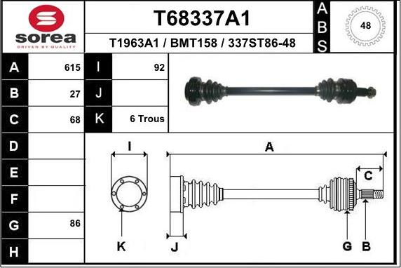 EAI T68337A1 - Piedziņas vārpsta autospares.lv