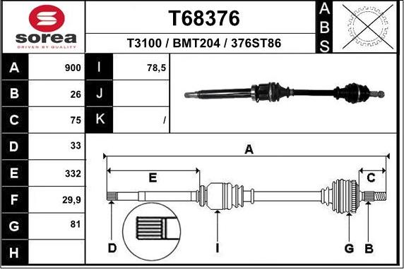 EAI T68376 - Piedziņas vārpsta www.autospares.lv