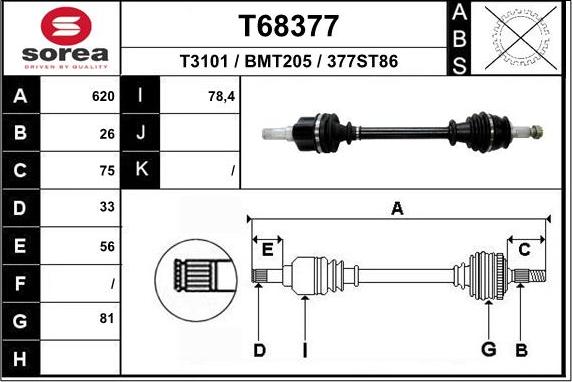 EAI T68377 - Piedziņas vārpsta www.autospares.lv