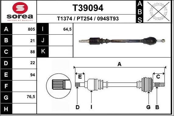 EAI T39094 - Piedziņas vārpsta www.autospares.lv