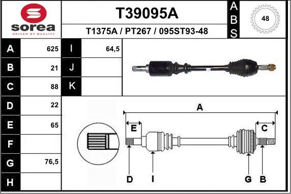 EAI T39095A - Piedziņas vārpsta www.autospares.lv