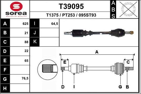 EAI T39095 - Piedziņas vārpsta www.autospares.lv