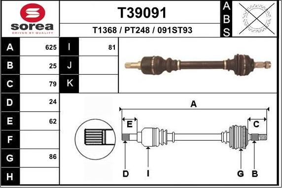 EAI T39091 - Piedziņas vārpsta www.autospares.lv