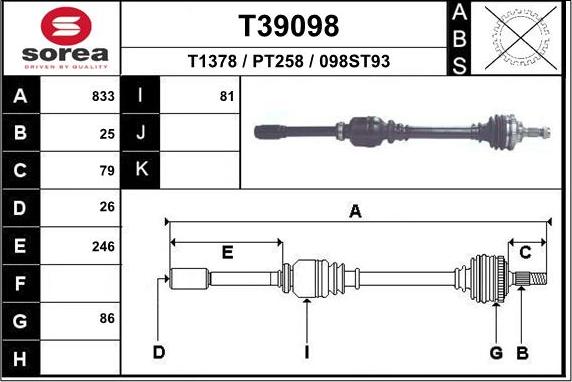 EAI T39098 - Piedziņas vārpsta www.autospares.lv