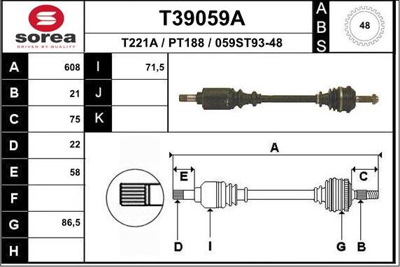 EAI T39059A - Piedziņas vārpsta www.autospares.lv