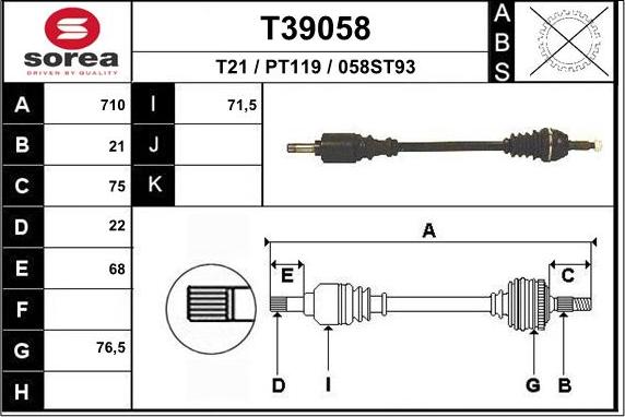 EAI T39058 - Piedziņas vārpsta www.autospares.lv