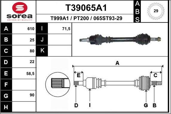 EAI T39065A1 - Piedziņas vārpsta www.autospares.lv